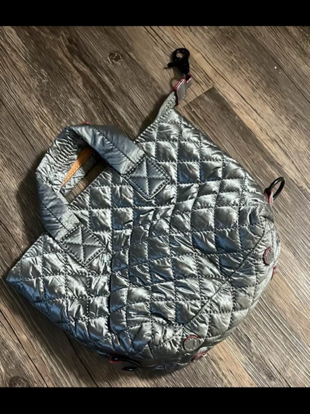 Quilted Metallic Silver Women's Tote Bag Makeup Accessory Bag Makeup Handbag